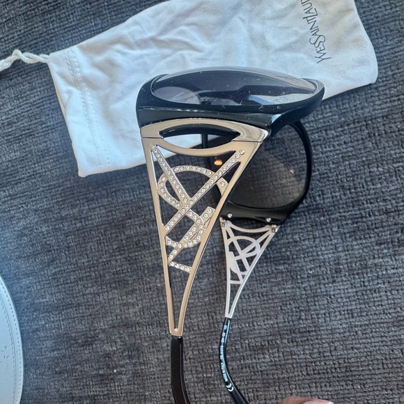 Yves Saint Laurent Black Sunglasses with Silver Accents main image 9